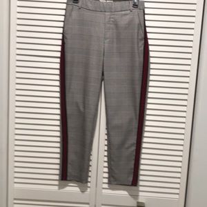 🆕 ZARA Glen Plaid / Houndstooth Red Tuxedo Stripe Ankle Pants